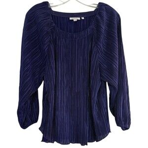 Chicos Blouse Womens Size Large Purple Metallic Crinkle Knit Balloon Sleeve Top